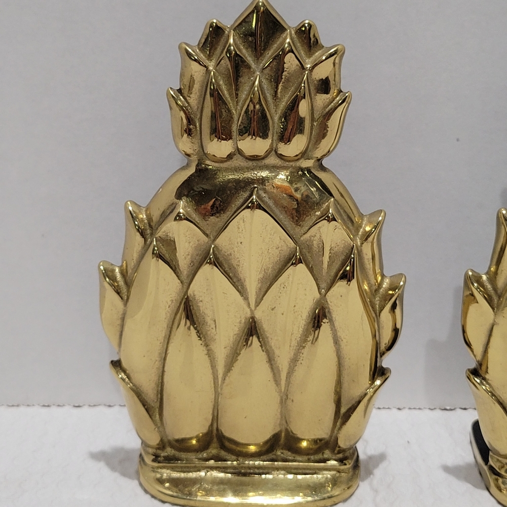 Pineapple bookends gold colored brass Newport Virginia metal crafters vintage - Picture 4 of 6